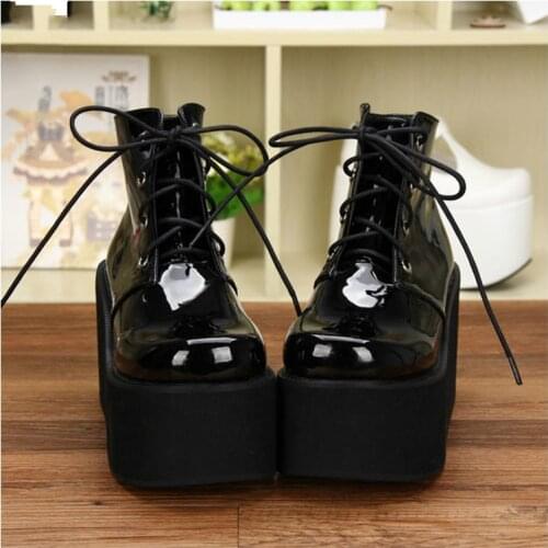 Princess sweet punk shoes Star with a single thick soled high-heeled shoes boots wedges platform retro shoes short boots pu9635