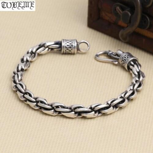 Handmade Thailand 925 Siilver Man Bracelet Vintage Sterling Silver Lucky Bracelet Pure Silver Longevity Bracelet