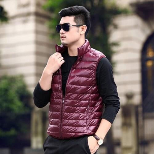 Autumn winter lightweight down jacket plus size waistcoat casual fashion sports vest solid color stand collar mens down coat