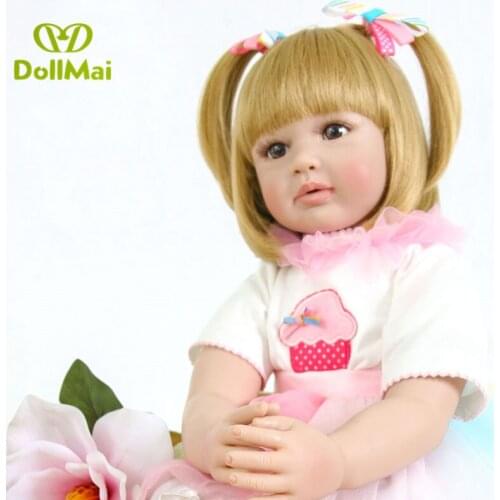 24"60cm silicone reborn baby dolls adorable girl vinyl princess toddler doll blonde hair bebes reborn real alive dolls gift