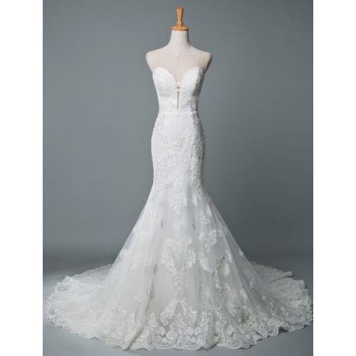 Wedding Dresses Mermaid Sleeveless Lace Illusion Neck Customized Lace Floor Length With Train Bridal Gowns