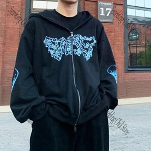 Hoodie men sweetshirts moletom Hip hop vintage streetwear Harajuku loose zipper stranger things Korean zip up jackets hoodies