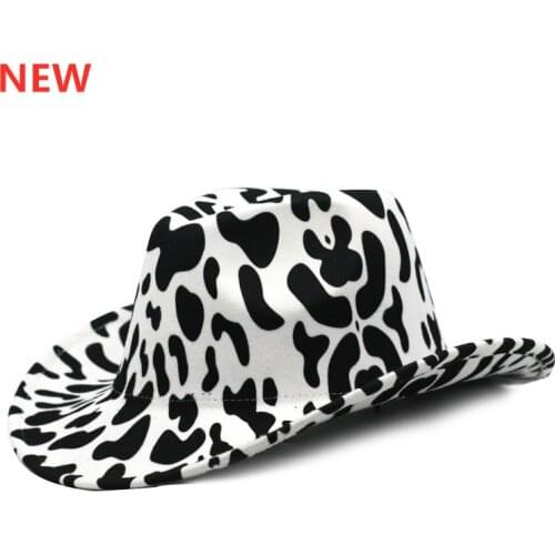 Thickened Two-sided Cow Fedora Hats Pattern Cowboy Hat With Rolled Brim Western Jazz Felt Hat Women Vintage Panama Wholesale