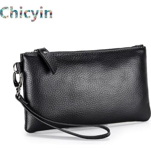Woman Clutch Bags Genuine Leather Ladies' Day Clutches Organizer Purse Zippers Real Cowhide Phone Bag Wrist Bag Envelope Clutch