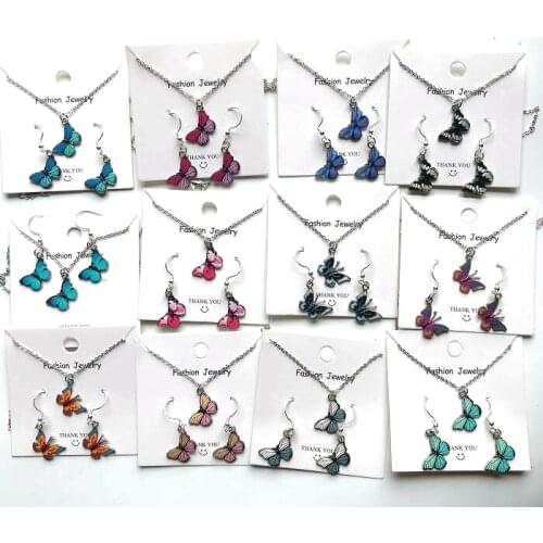 Hot Fashion Purple Blue Butterfly Pendant Necklace for Women Stainless Steel Wedding Necklace Choker Jewelry Accessories