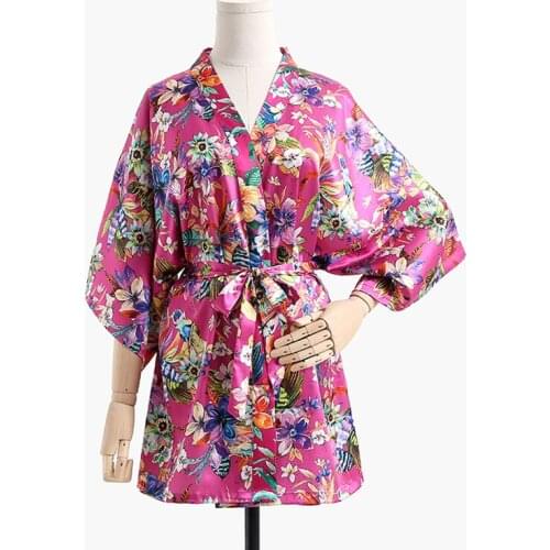 Brand Designer New Female Printed Floral Kimono Dress Gown Silk Satin Wedding Robe Nightgown Dressing Gown D0317