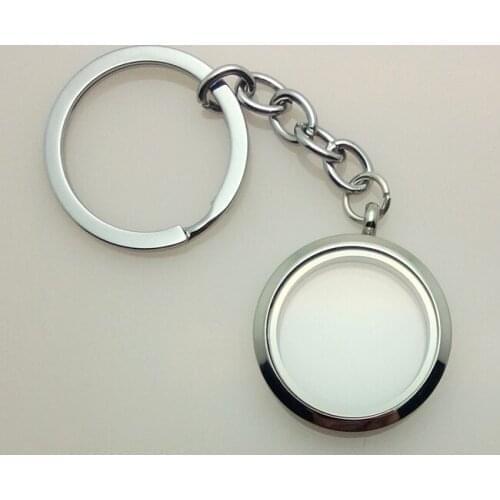 10pcs/lot 30mm stainless steel round plain floating living memory glass locket keychain