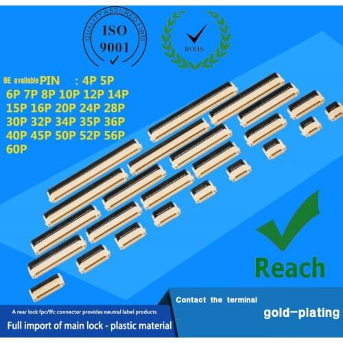 100PCS/LOT FPC FFC Connector 0.5mm 1.2H Flat Cable PCB Connectors 4 5 6 7 8 10 12 16 18 20 26 28 30 32 36 40 50 60P