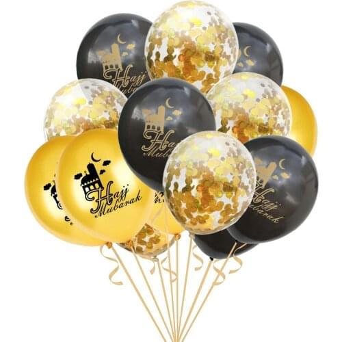 15pcs Hajj Mubarak Eid Balloons Set Latex Balloon Decoration Ramadan Kareem Islamic Muslim EID Confetti Balloons