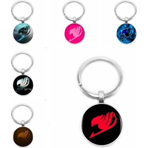 2019 New Styles Fairy Tail Logo Glass Cabochon Keychain Car Key Ring Jewelry Pendant Pendant Gift