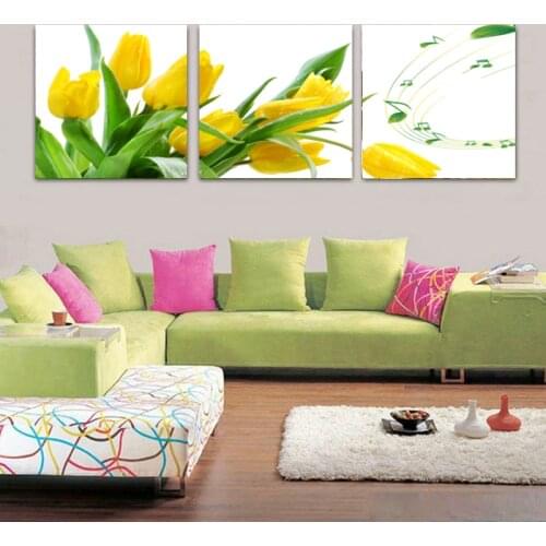 3 Piece Canvas Painting Flowers Cheap Modern Paintings Canvas Oil Paintings Yellow Tulip Wall Art Cuadros Decoracion Salon HY107