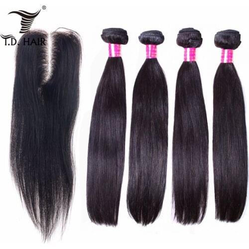 4 Bundles Malaysia Straight Remy Hair with 4*4 Closure Natural Color Human hair Bundles with Closure Free/Middle/Three Part
