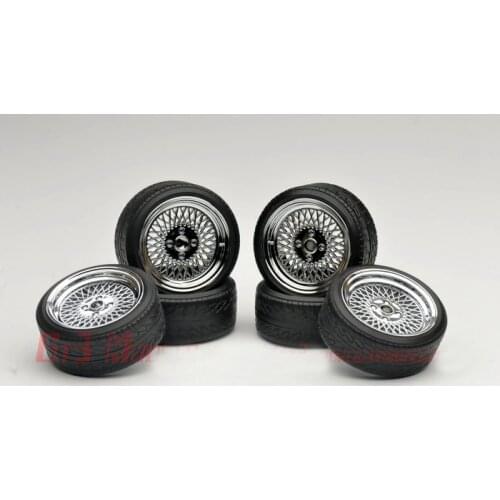 4Pcs 1:18 ENKEI 92 18 Inch Modified Wheels + Rubber Tires Electroplated Wheel Hubs for 1/18 Scale Car Models 18"