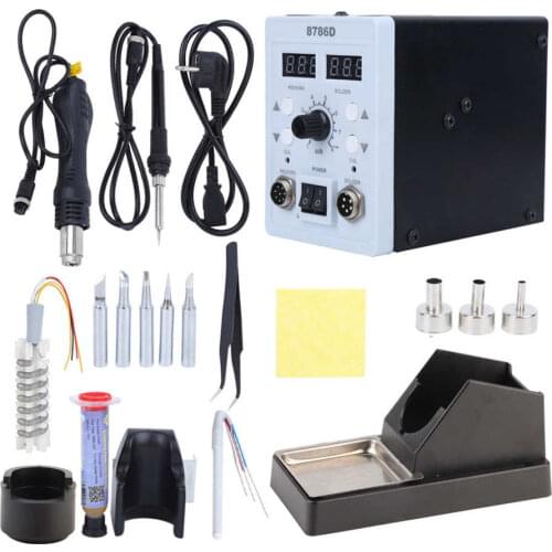 8786D Hot Air Desoldering Station 2 in 1 Digital Display Induction Switch Handle EU Plug 220V