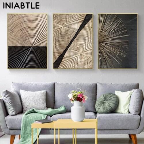 Abstract Retro Golden Wood Poster Print Annual Ring Canvas Painting Luxury Minimalist Wall Art Picture For Living Room Decor