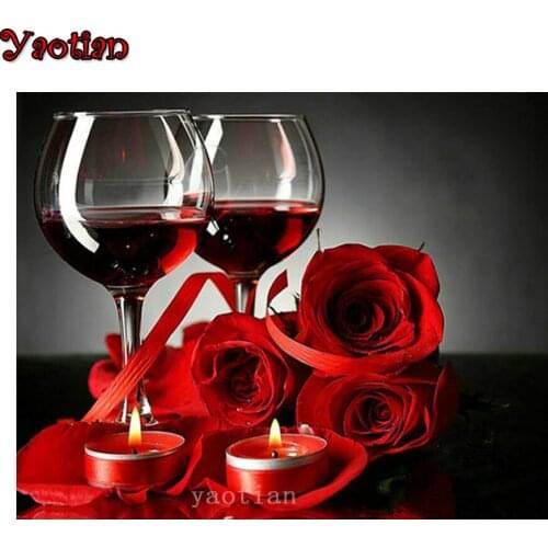 Diamond Embroidery Red Rose Candle Wine 5D DIY diamond painting cross stitch Kit rhinestone diamond mosaic home decoration 2021