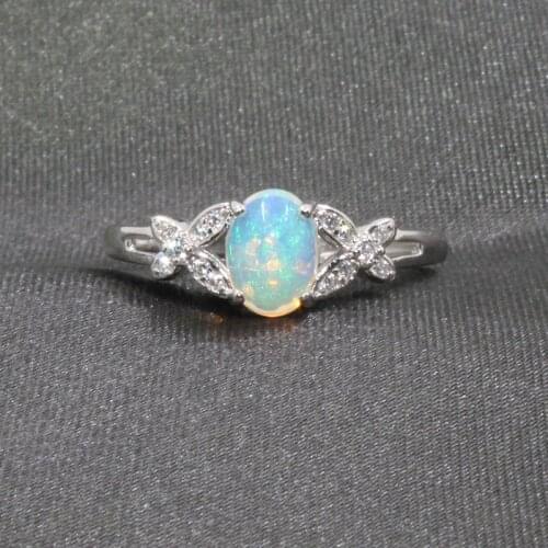 Big sale low to earth natural opal gemstone ring for women real 925 silver natural gem birthday party gift 4*6mm size oval