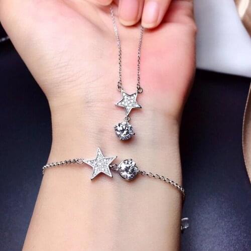 Star style shinning moissanite bracelet and necklace jewelry set 925 silver fine jewelry shiny better than diamond party gift