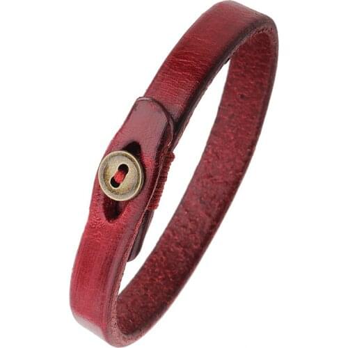 Red & Black Genuine Leather Bracelets Jewelry Friendship Button Braslet Femme Pulseras Hombre Bracciali Uomo Bijoux