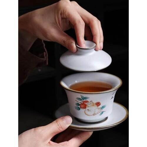 LUWU Ceramic Gaiwan Cute Cat Tea Tureen 160ml