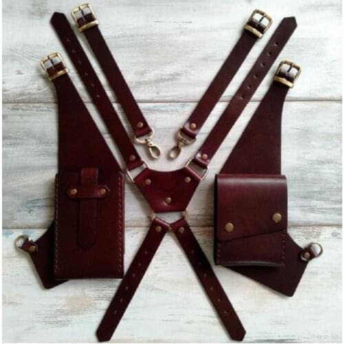 Steampunk Women Men Medieval Leather Shoulder Bag Vintage Phone Case Wallet Double Pocket Holster Viking Pirate Costume Purse