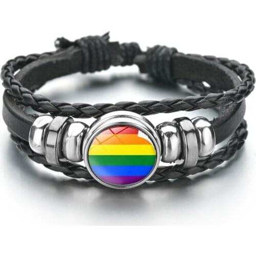 Women Men Vintage Punk Jewelry Rainbow Leather Bracelet Handmade Multilayer Charm Bracelets Beads Ethnic Tribal Wristbands