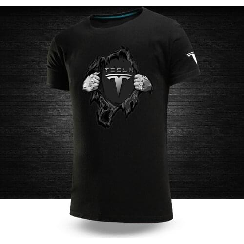 Summer Mens Tesla Car Logo Tees Six Color Car Logo Customize Tshirt Male Short Sleeves Cotton Hip Hop College Casual Tops