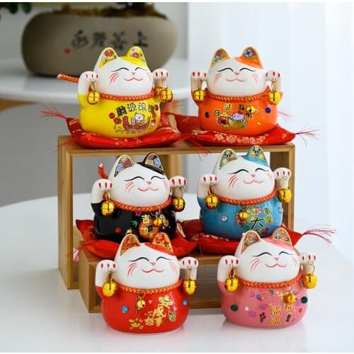 Maneki Neko Ceramic Savings Bank Fortune Cat Decoration Statues Small Ornaments Creative Shop Opening Gifts Deposit Can