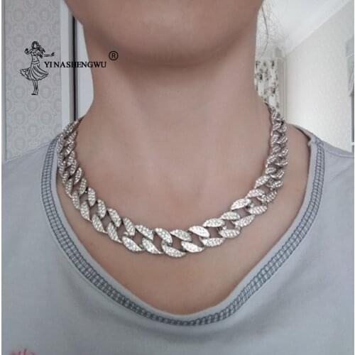 Cuban Chain Matching Necklace Gold Ice Out Paved Rhinestones Bling Rapper Necklace Mens Jewelry Hip Hop Miami Curb Fashion