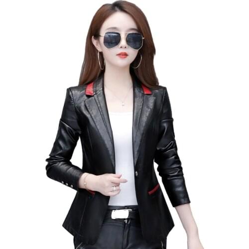 Fashion artificial leather short jacket women autumn winter small blazer Plus size M-5XL casual top outerwear leather coat 3004