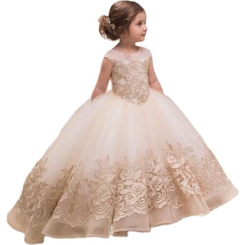 Show Runway Birthday Trailing Lace European and American Female Flower Girl Dresses New Children Sleeveless Puffy Dress