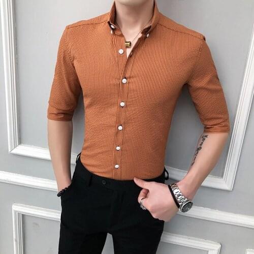 Chic Shirts For Men 2021 New Spring Summer Classic Business Work Shirt Men Half Sleeve Slim Fit Casual Blouse Men Clothing 3XL
