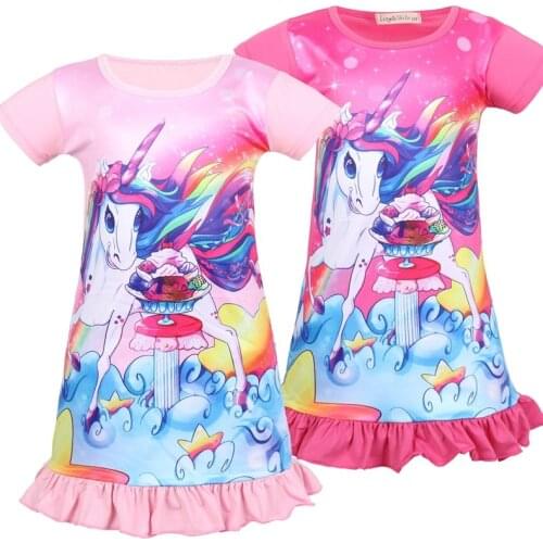 2019 New Summer Unicorn Dress Pajamas Girl Kugurumi Halloween Licorn Pajama unicornio Sleepwear Dress clothes for girls Headband