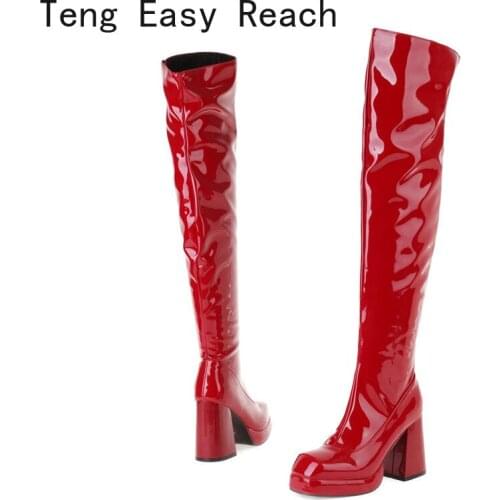 Sexy Heels Over The Knee Boots Chelsea Women Patent Leather Thigh High Botas 2021 Autumn Long Platform Shoes