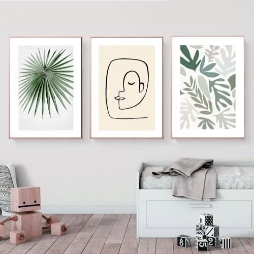 Scandinavian Style Abstract Line Face Poster Green Style Decorative Picture Modern Wall Art Paintings for Living Room Home Decor