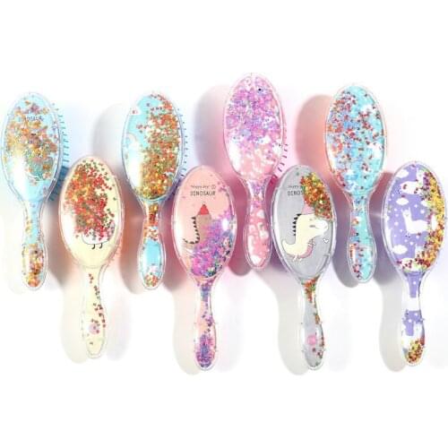 Cartoon Animal Airbag Comb Dinosaur Printing Comb Cute Massage Hairdressing Comb Plastic Quicksand Sequin Comb for Kids Women