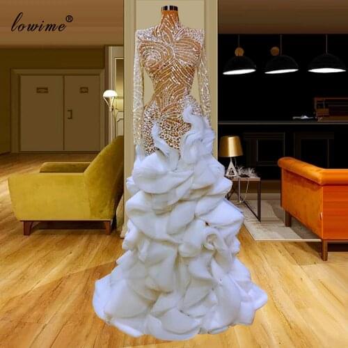 Luxury Special Prom Dresses Mermaid Long Sleeves Beading Evening Dresses HIgh Neck Celebrity Dresses Party Vestidos De Fiesta