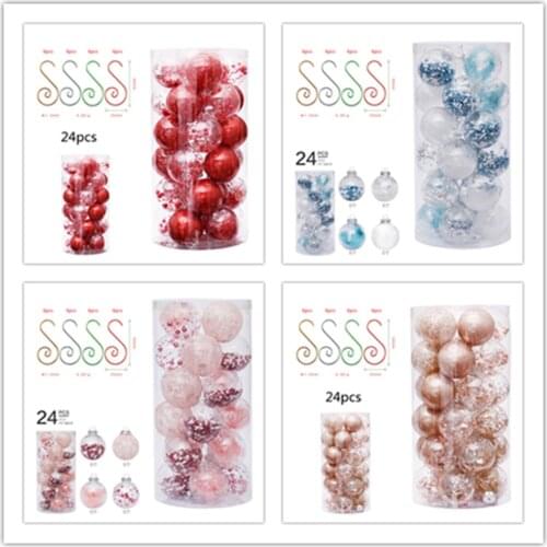 Christmas Balls Ornament 24PCS 6CM Pink Blue Christmas Tree Decroations Balls Hook Xmas Balls Home Decor Balls Xmas Balls Hooks
