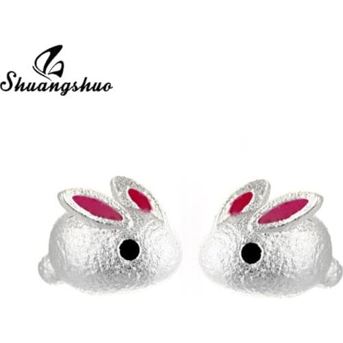 Shuangshuo Sweet Matte 3D Bunny Rabbit Stud Earrings for Women Creative Aniaml Ear Earrings piercing Jewelry Happy Birthday Gift