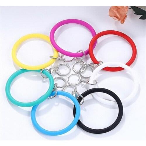 Silicone Candy Color Arm Bangle Rubber Bracelet Loop Wristband Key Ring Keychain