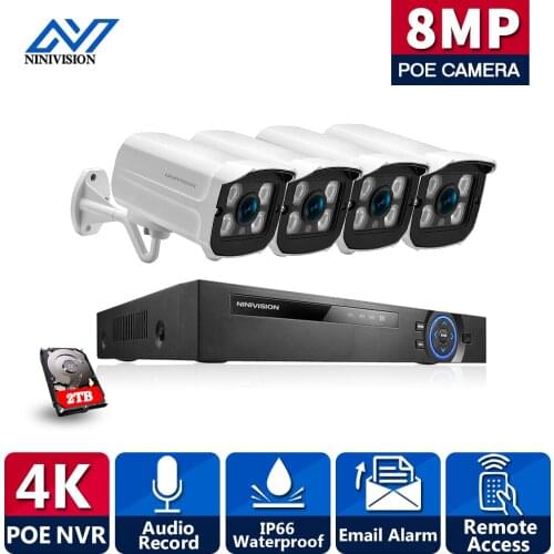 4CH 4K POE Kit System CCTV Security 8MP Sony IMAX335 H.265 NVR Outdoor Waterproof Audio IP Camera Surveillance Alarm Video p2p