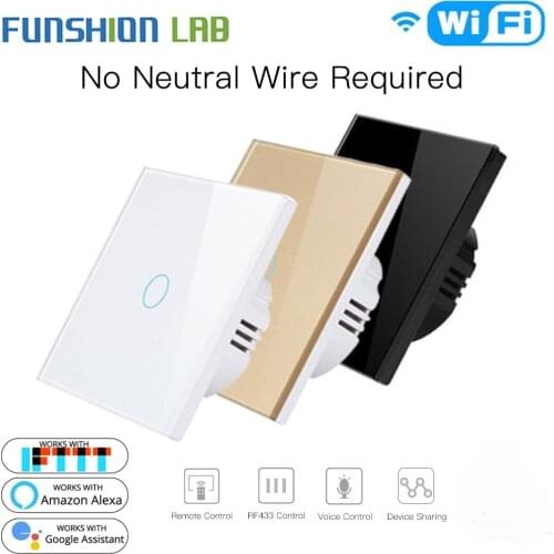 White WiFi Smart Wall Switch No Neutral Wire Needed Wireless Smart Life Tuya Remote Control Single Fire Work With Alexa RF433