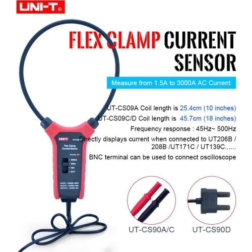 UNI-T Flex clamp Sensor 1.5A to 3000A Current Flexible Current Sensor BNC Oscilloscope Probe current probe UT-CS09A/C/D