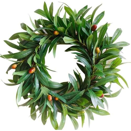 Olive Branch Greenery Wreath, 17 Inches Small Green Leaves Wreath for Front Door or Indoor, Door Wreaths for All Seasons