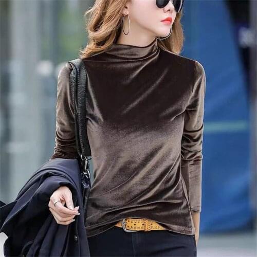 Women Turtleneck Velvet Office T-Shirt Long Sleeve Casual Slim Elegant Basic Shirts Plus Size Vintage Ladies Top Plus Size M-7XL