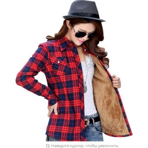 2019 New Velvet Loch Warm Womens Plaid Shirt Cotton Full Sleeve Blouse Shirt Blusa feminina Womens Camisas Womens Ladies Casual
