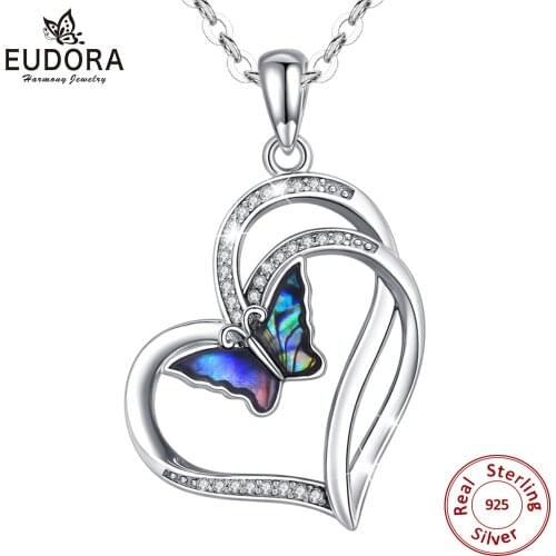 Eudora Real 925 Sterling Silver Blue Flying Butterfly Pendant Mother of Pearl Necklace Fine Jewelry for Women Elegant Gift D603
