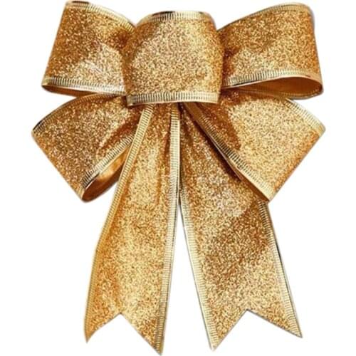 10PCS Christmas Tree Decoration Bows Ribbon Gold 25 x 21cm Xmas Ornaments