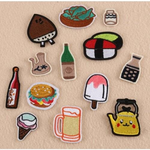 100pcs/lot Small Cute Embroidery Patches for Clothing Decoration Accessories Shoes Hats DIY Teapot Wine Bottle Popsicle