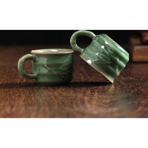 2 pcs/Set Brother Kiln Chinese Longquan Celadon Porcelain Kung Fu Teacup and Saucer Tea Bowl 35ml China Transparent Tea Pot